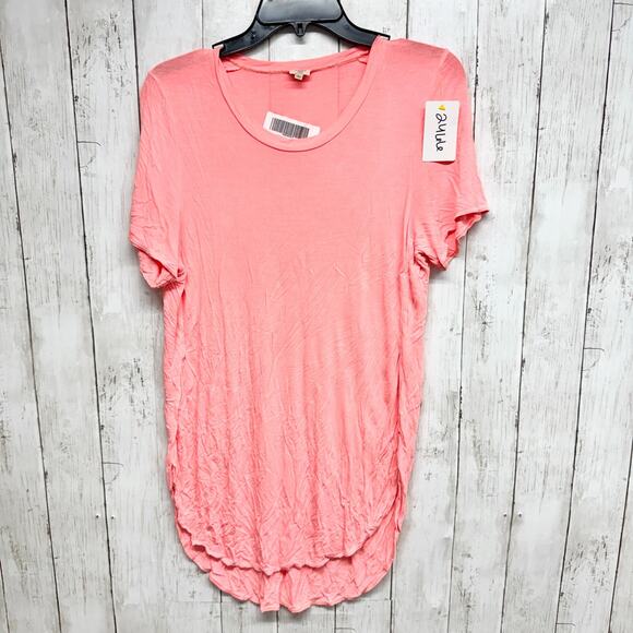 Wilfred Blouse Women Size Small Peach Scoop Neck Short Sleeve Side Slit Tunic - Picture 1 of 6